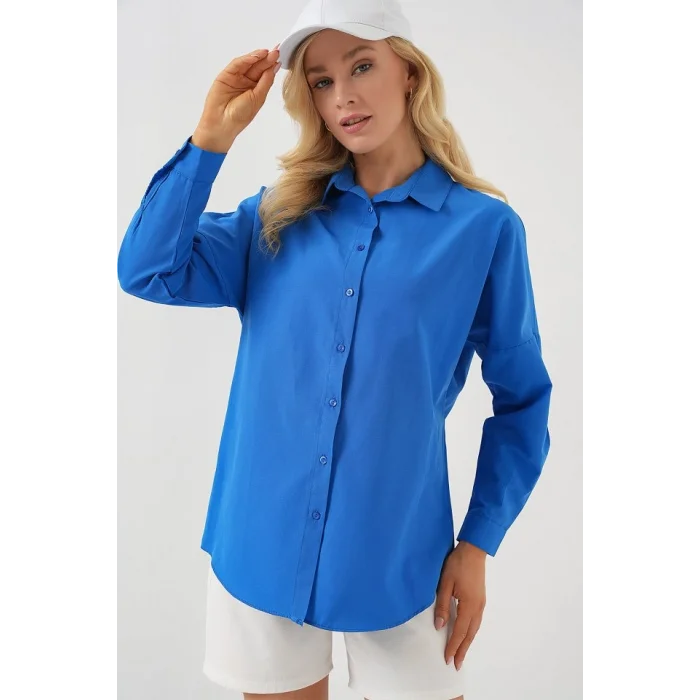 3900 Oversize Uzun Basic Gömlek - B.Mavi