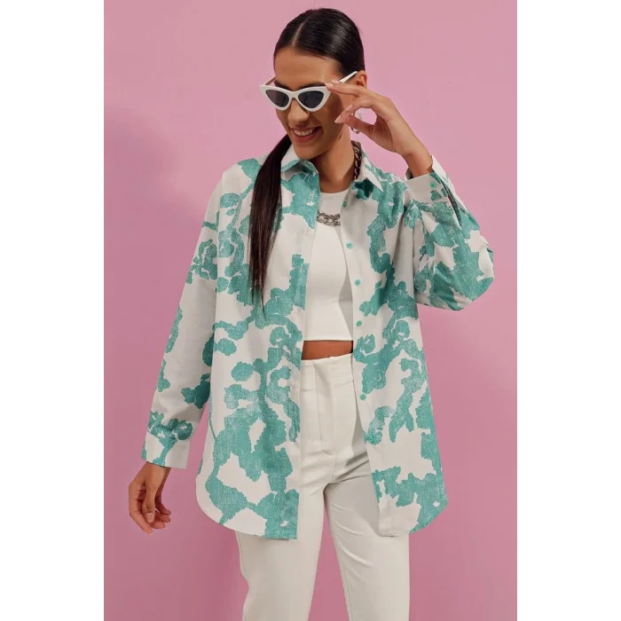 3900 Oversize Uzun Basic Gömlek - D. Mint