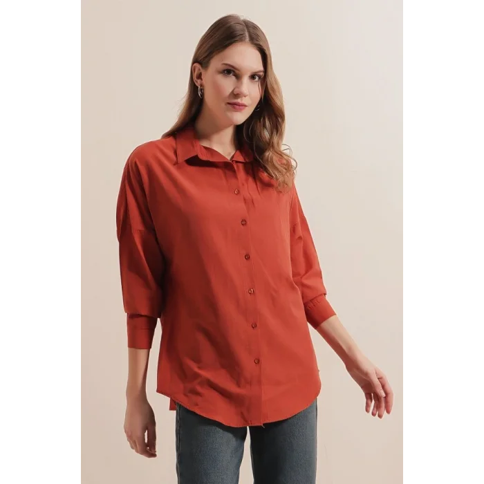 3900 Oversize Uzun Basic Gömlek - Kiremit