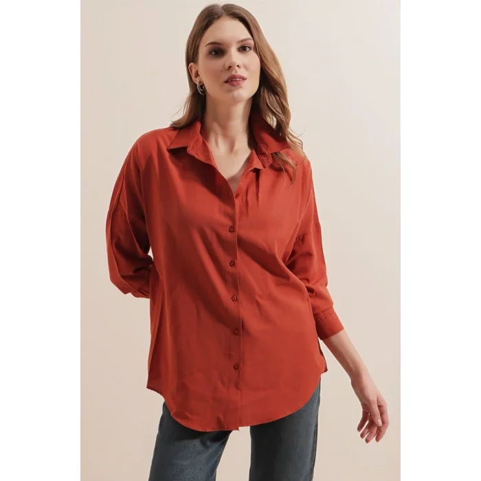 3900 Oversize Uzun Basic Gömlek - Kiremit
