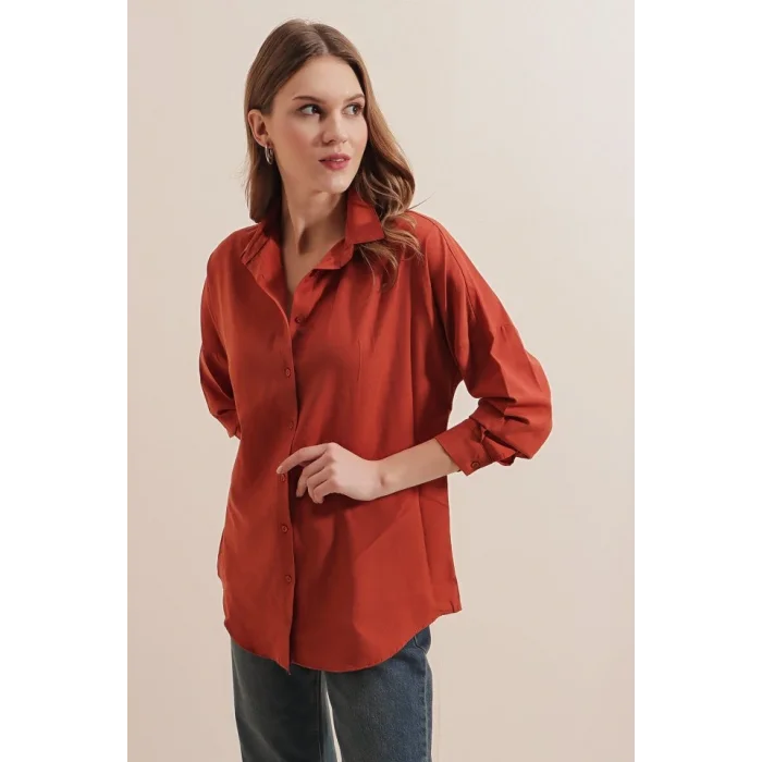 3900 Oversize Uzun Basic Gömlek - Kiremit