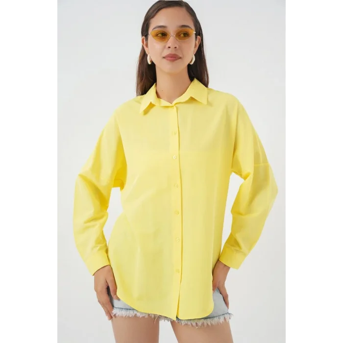 3900 Oversize Uzun Basic Gömlek - Sarı