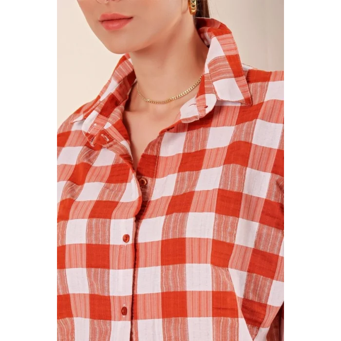 3900 Oversize Uzun Basic Gömlek - Taba