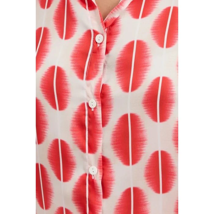 3964 Hafif Dökümlü Saten Gömlek - B.Kırmızı