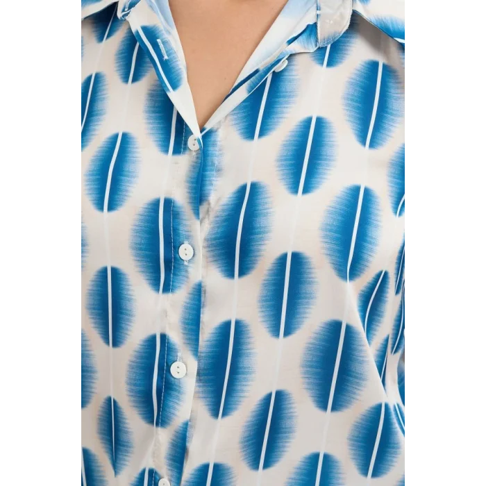 3964 Hafif Dökümlü Saten Gömlek - B.Mavi