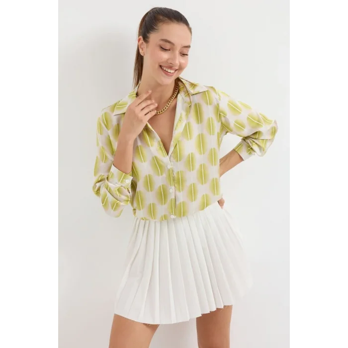 3964 Hafif Dökümlü Saten Gömlek - C.Sarı