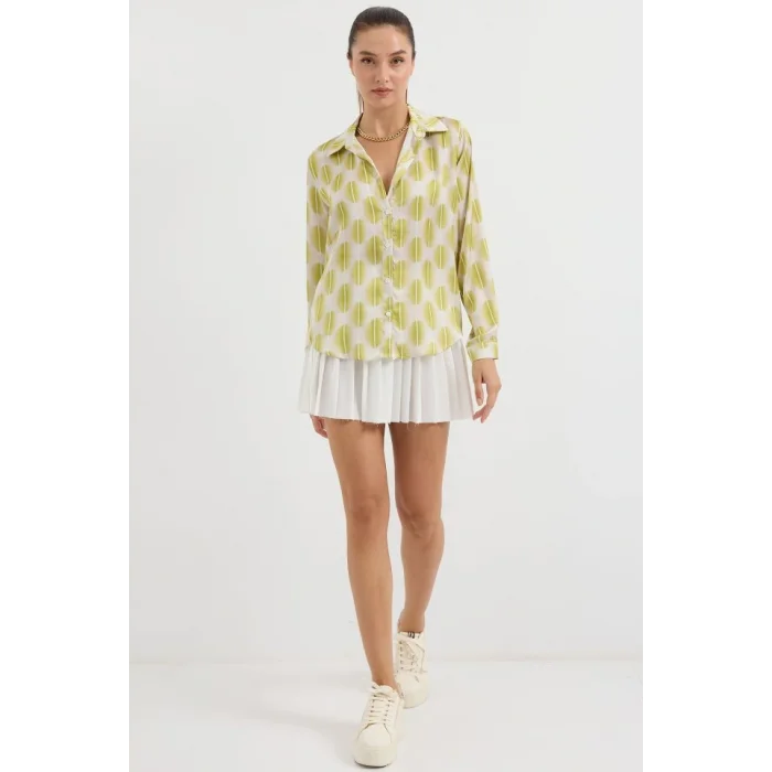 3964 Hafif Dökümlü Saten Gömlek - C.Sarı