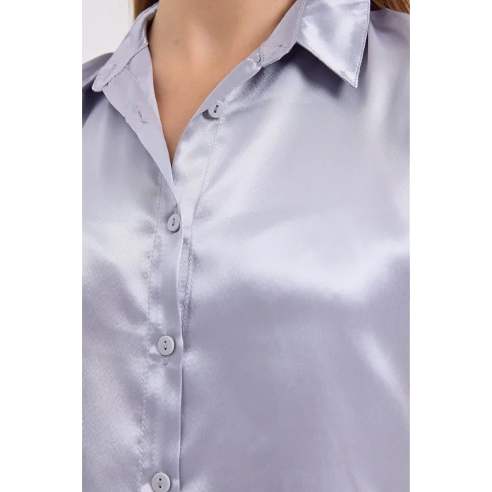 3964 Hafif Dökümlü Saten Gömlek - Lila