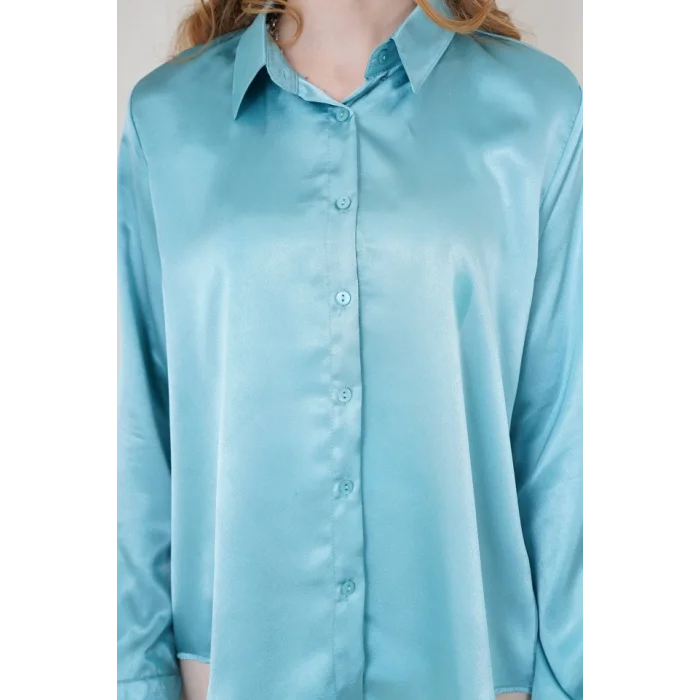 3964 Hafif Dökümlü Saten Gömlek - Mint