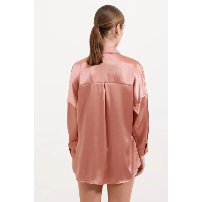 3985 Oversize Saten Gömlek - Camel