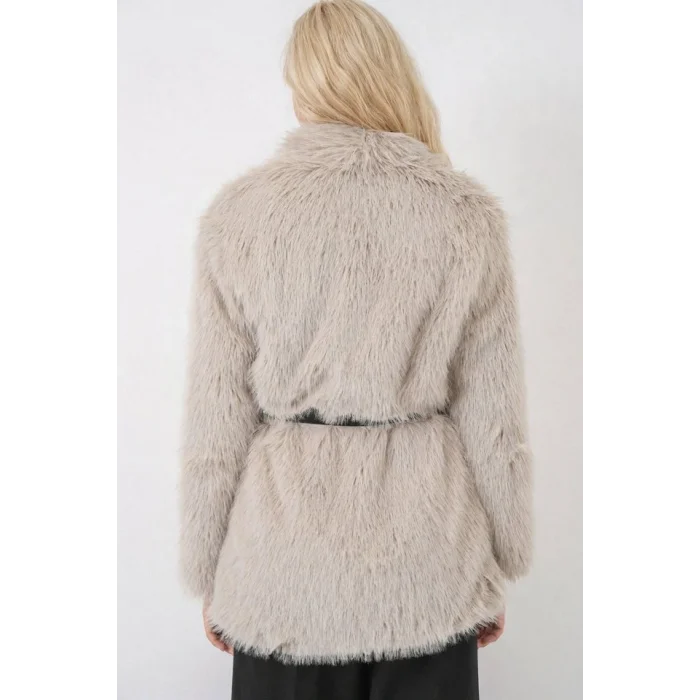 5186 Kruvaze Peluş Kürk Kaban - Krem