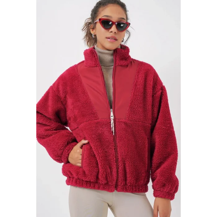 5194 Peluş Mont Ceket - A.Bordo