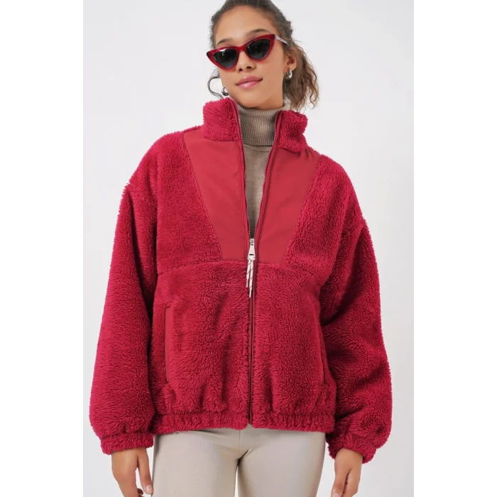 5194 Peluş Mont Ceket - A.Bordo