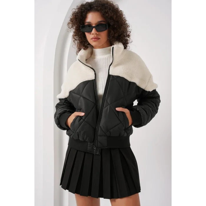 5195 Kapitone Şişme Mont - Ekru