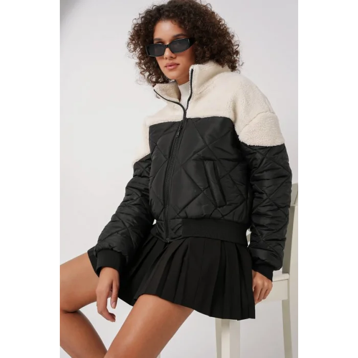 5195 Kapitone Şişme Mont - Ekru