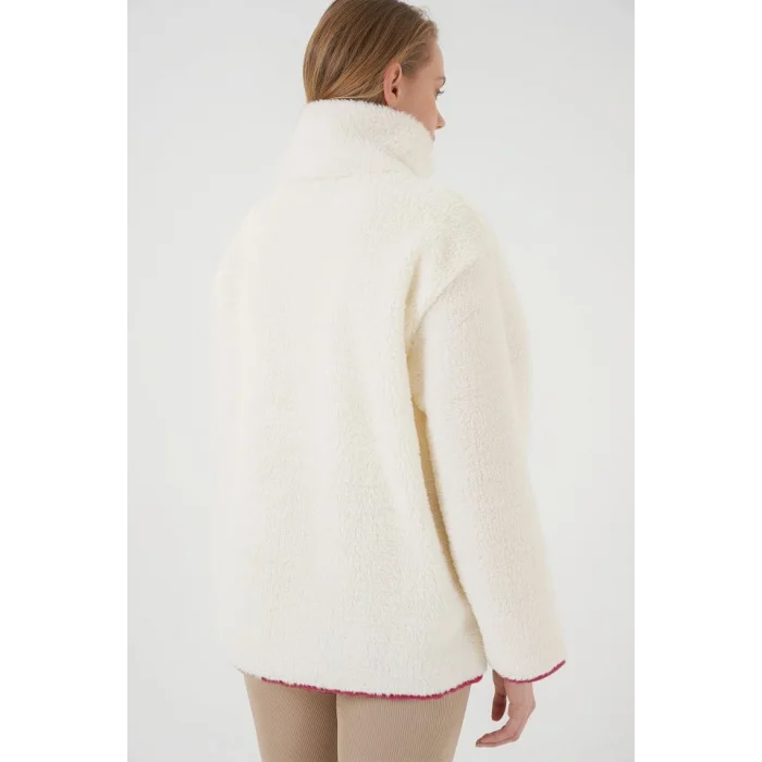 5211 Fermuarlı Peluş Mont - Kırmızı