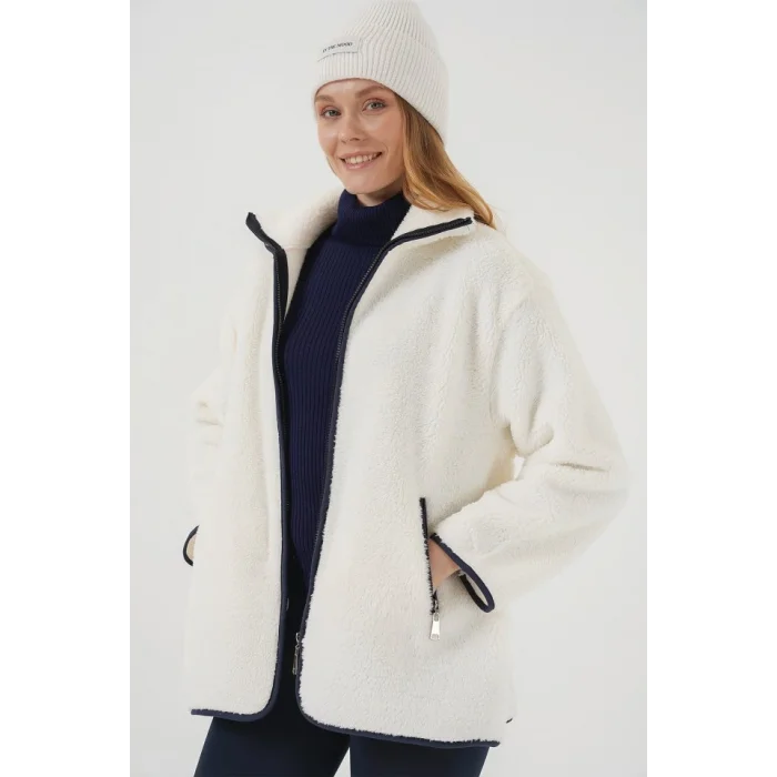 5211 Fermuarlı Peluş Mont - Lacivert