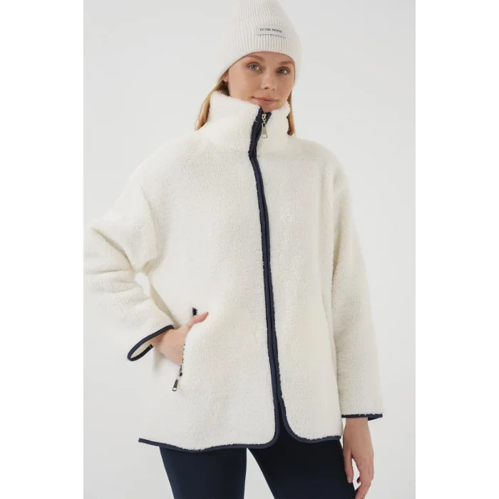 5211 Fermuarlı Peluş Mont - Lacivert