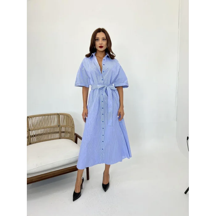 5318 ELBİSE-MAVİ BEYAZ ÇİZGİLİ