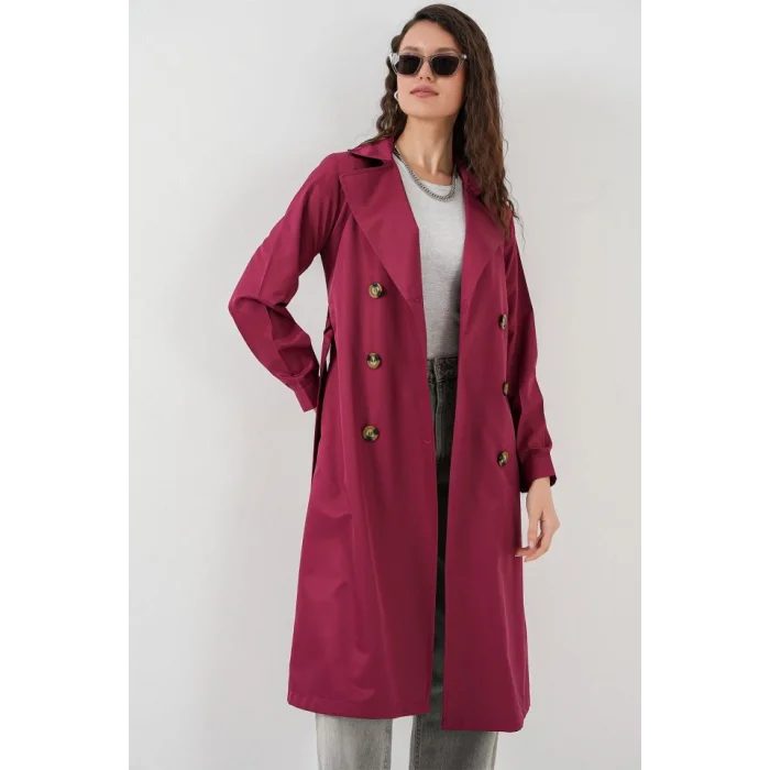 5853 Kruvaze Yaka Trençkot - Bordo