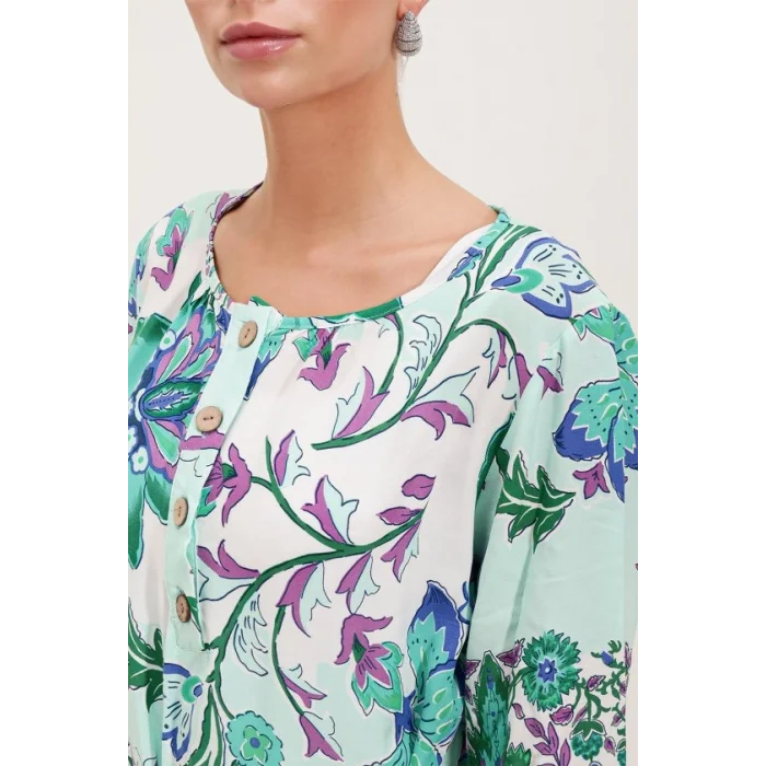 5902 Kemerli Desenli Elbise - Yeşil