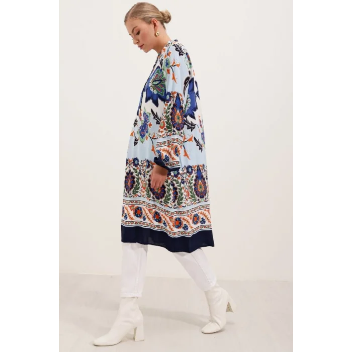 5903 Desenli Viskon Elbise - Lacivert