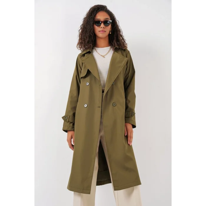 5918 Kruvaze Yaka Trençkot - Haki