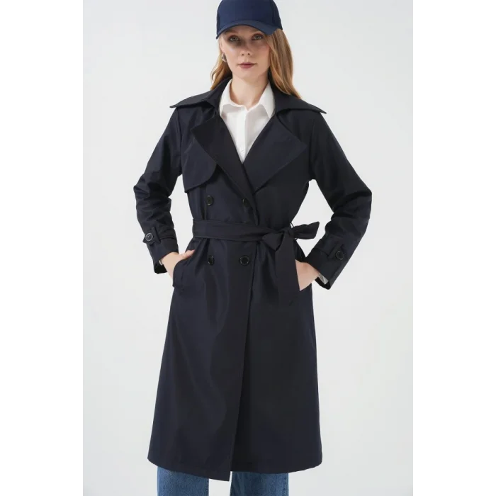 5918 Kruvaze Yaka Trençkot - Lacivert