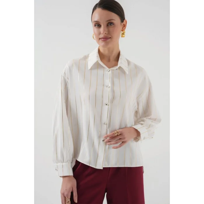 5924 Gold Çizgili Gömlek - C.Beyaz