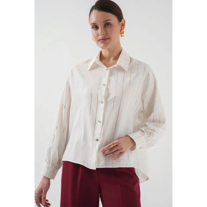 5924 Gold Çizgili Gömlek - C.Beyaz