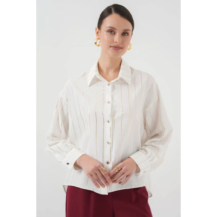 5924 Gold Çizgili Gömlek - C.Beyaz