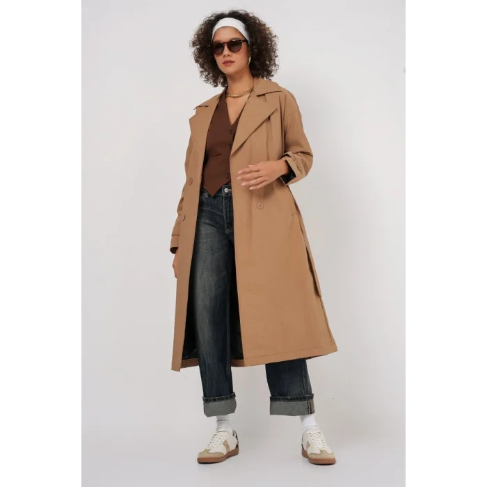 5936 Kruvaze Yaka Trençkot - Bisküvi