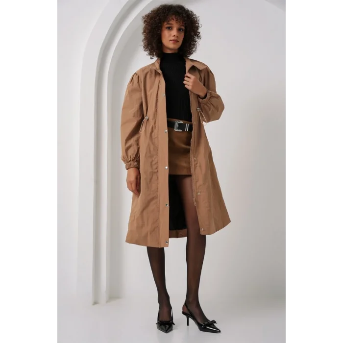 5939 Astarlı Uzun Trençkot - Camel