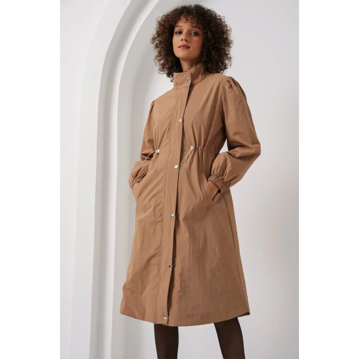 5939 Astarlı Uzun Trençkot - Camel