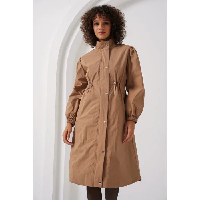 5939 Astarlı Uzun Trençkot - Camel