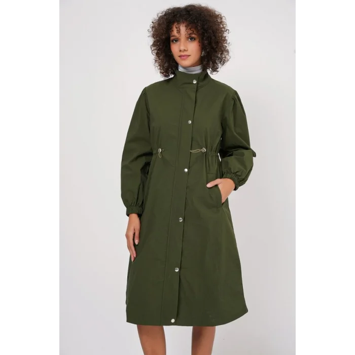 5939 Astarlı Uzun Trençkot - Haki