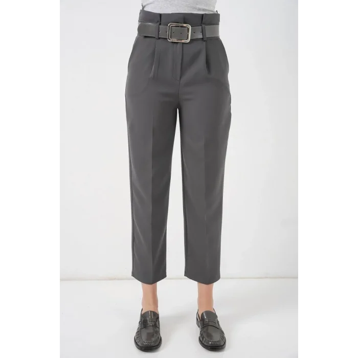 6556 Kemerli Kumaş Pantolon - Antrasit