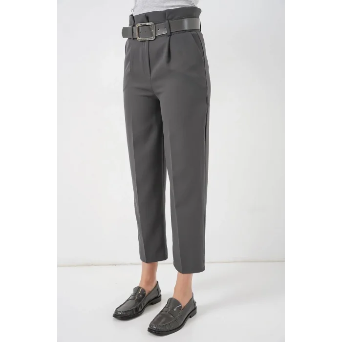 6556 Kemerli Kumaş Pantolon - Antrasit