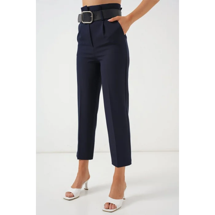 6556 Kemerli Kumaş Pantolon - Lacivert