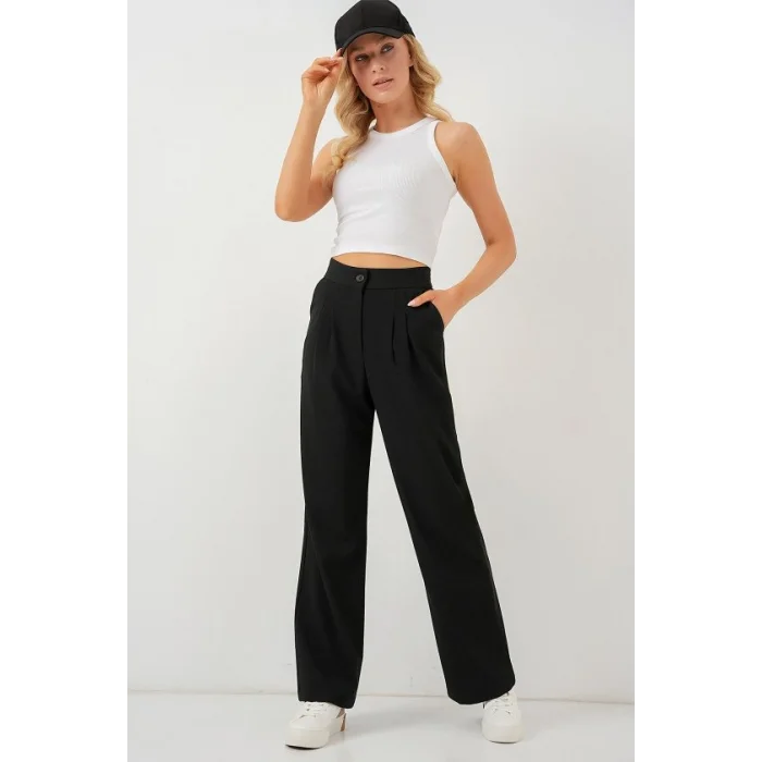 6638 Yüksek Bel Palazzo Pantolon - D. Siyah