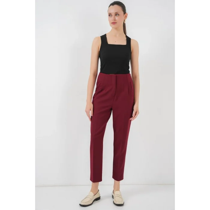 6650 Yüksek Bel Kumaş Pantolon - Bordo