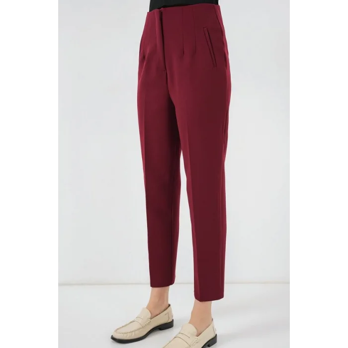 6650 Yüksek Bel Kumaş Pantolon - Bordo