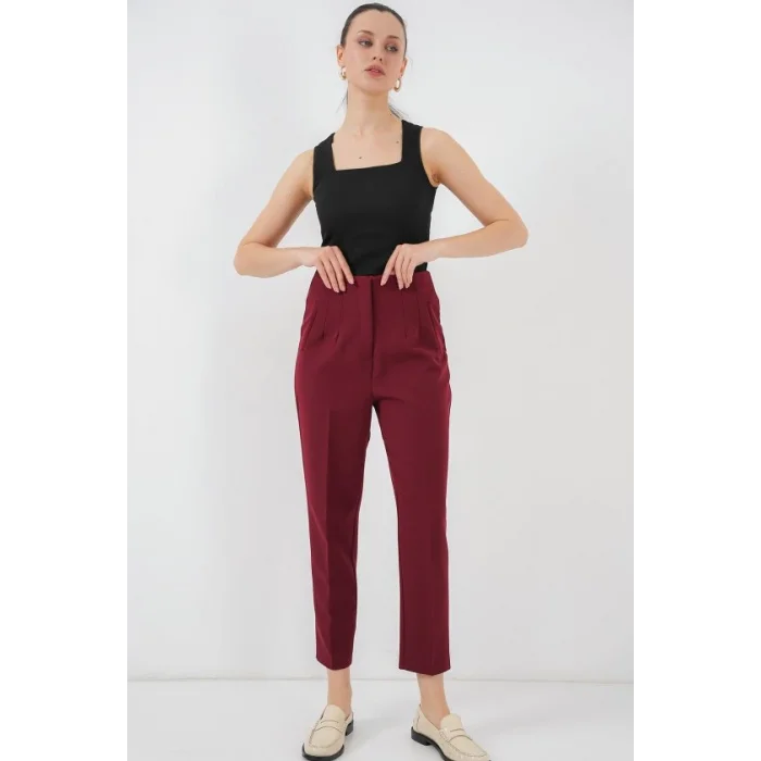6650 Yüksek Bel Kumaş Pantolon - Bordo