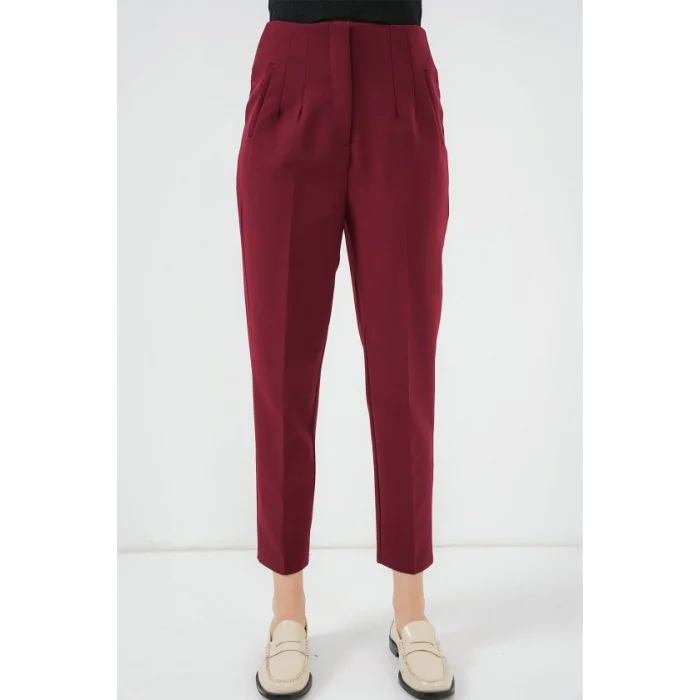 6650 Yüksek Bel Kumaş Pantolon - Bordo