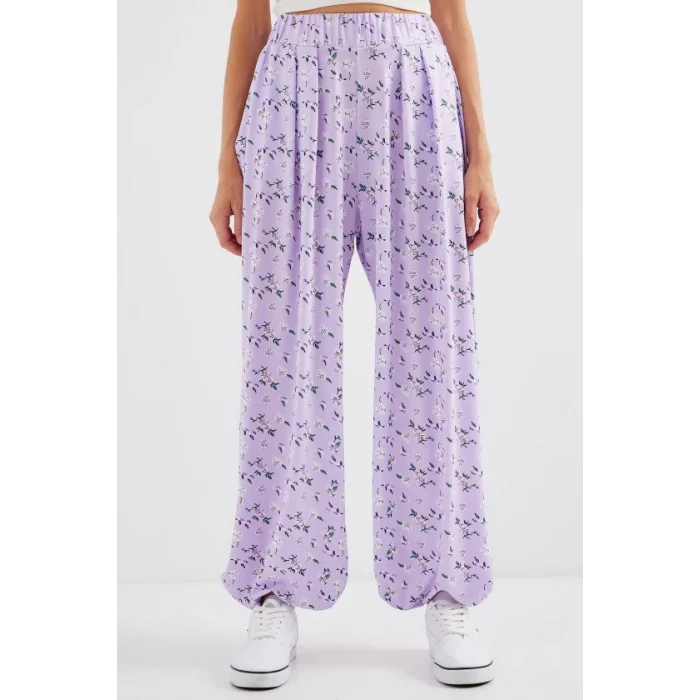 6665 Desenli Şalvar Pantolon - Lila