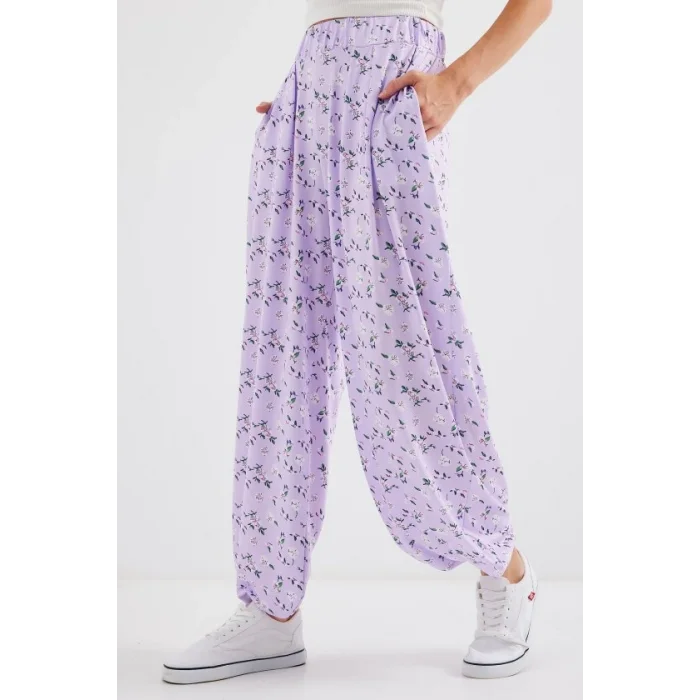 6665 Desenli Şalvar Pantolon - Lila