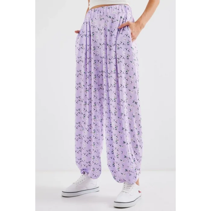 6665 Desenli Şalvar Pantolon - Lila