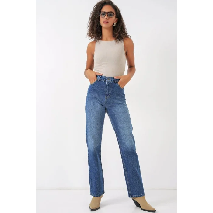 6687 Bol Paça Kot Pantolon - Mavi