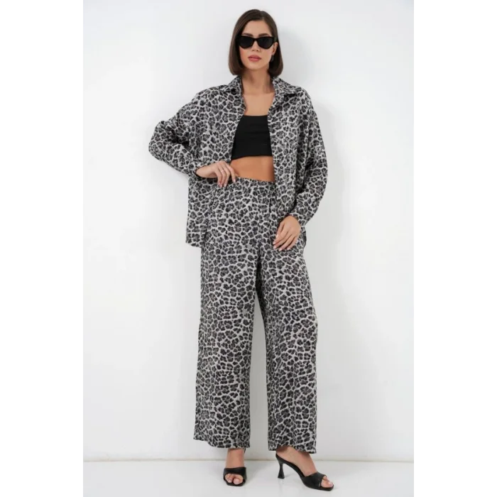 6699 Leopar Desenli Alt Üst Takım - Antrasit