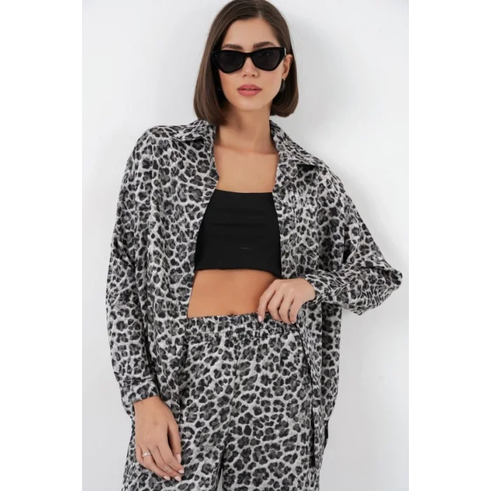 6699 Leopar Desenli Alt Üst Takım - Antrasit